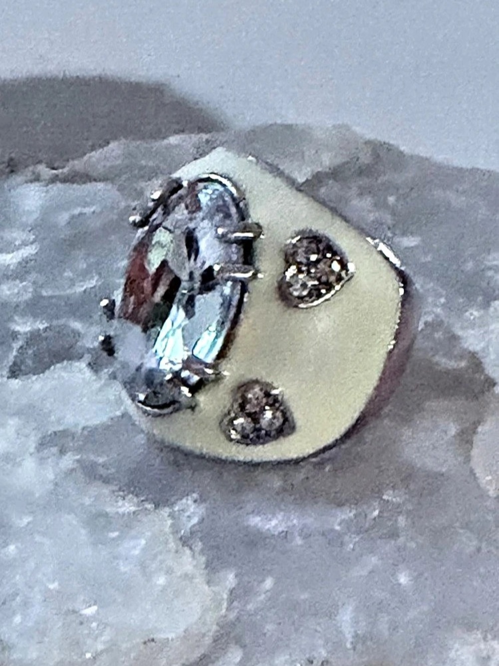 Vintage Ivory Enamel Oval Crystal Statement Cocktail Ring